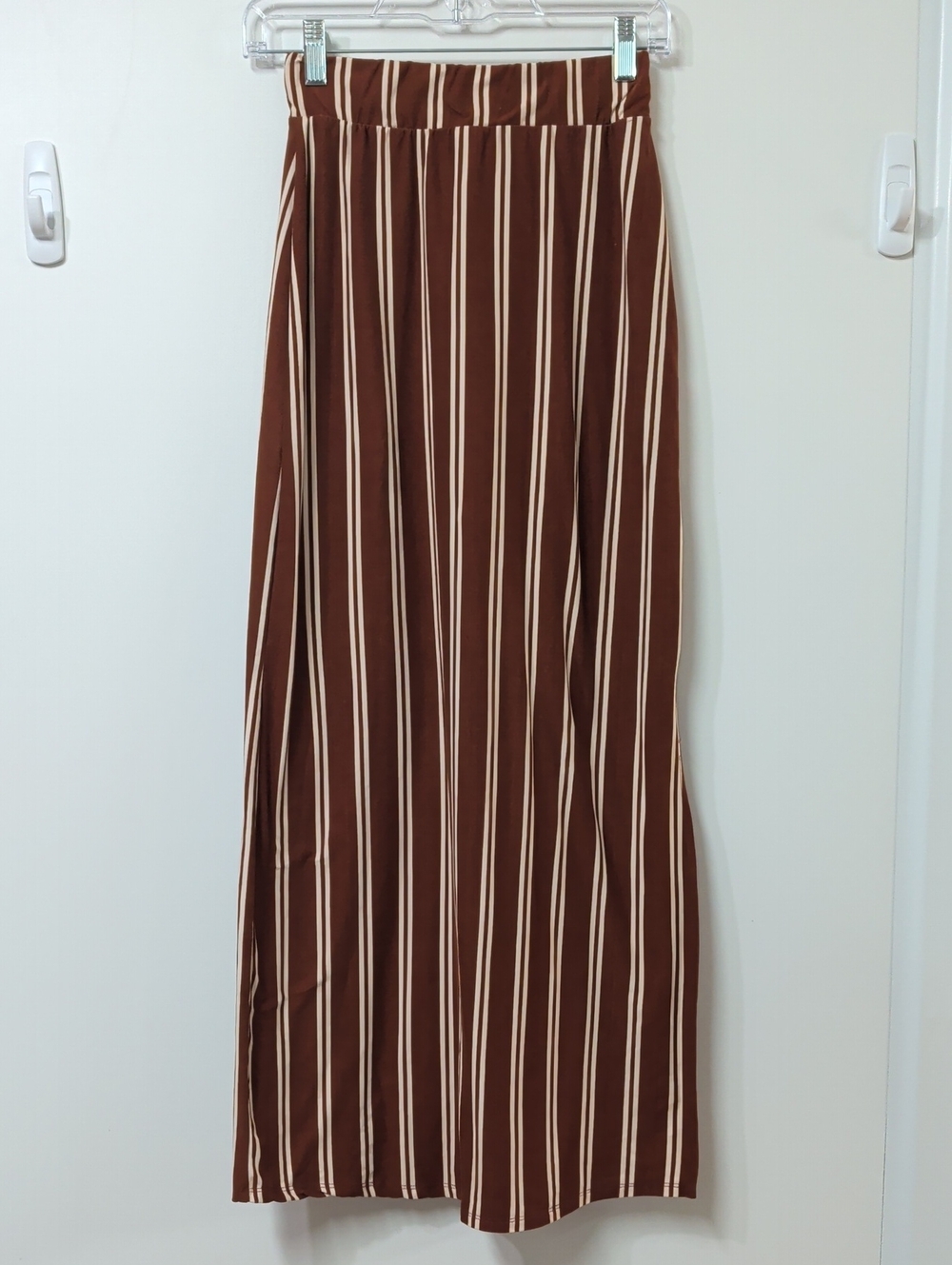 rue21 Brown and Cream Vertical Stripe Side Slit Maxi Skirt